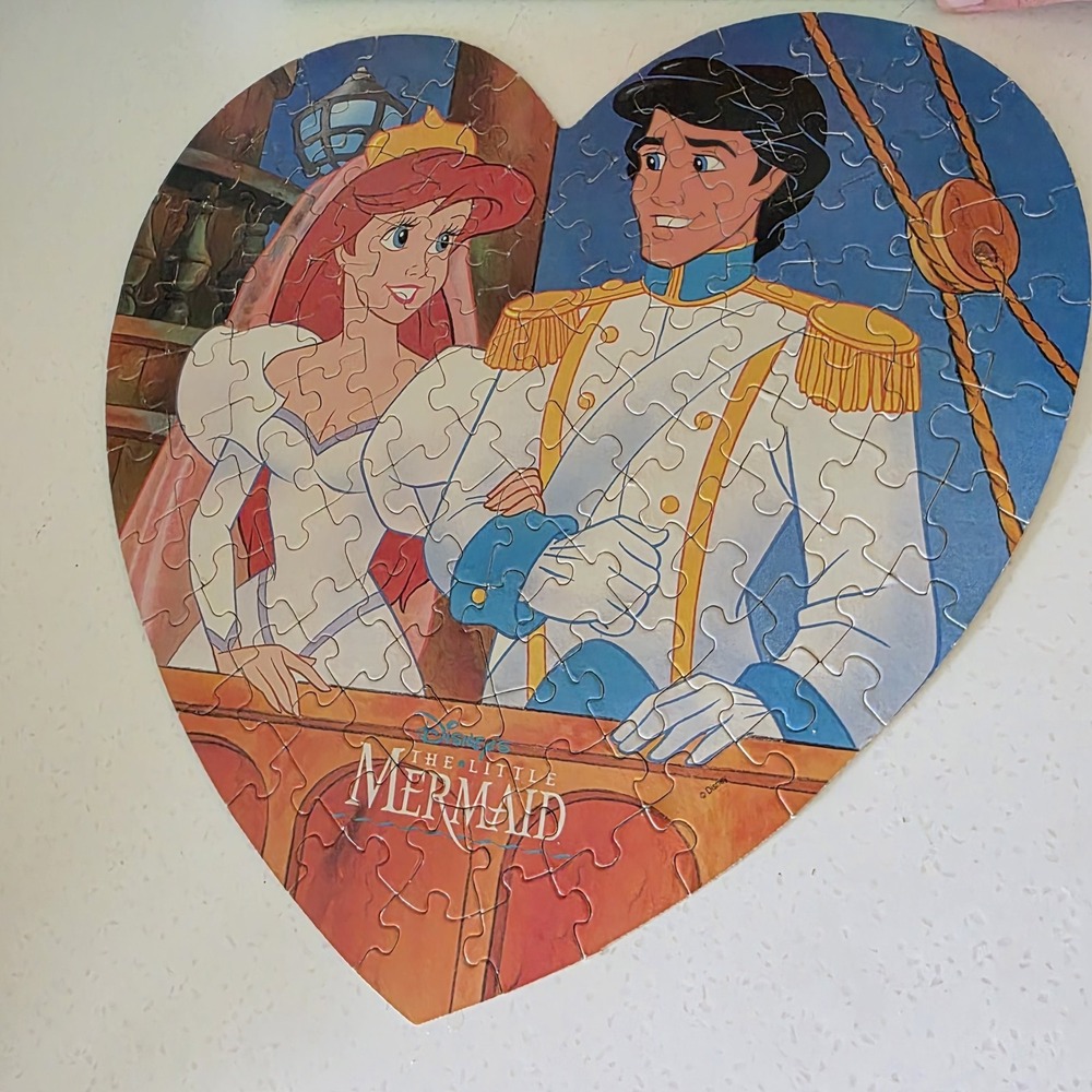 90s Vintage Rare Little Mermaid Heart Shaped Puzzle with Ariel and Eric 100 pcs